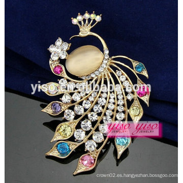 Joyería de moda pavos reales broche de cristal